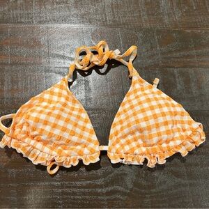 Women's Ruffle Halter Triangle String Bikini Top Wild Fable Orange Gingham XS